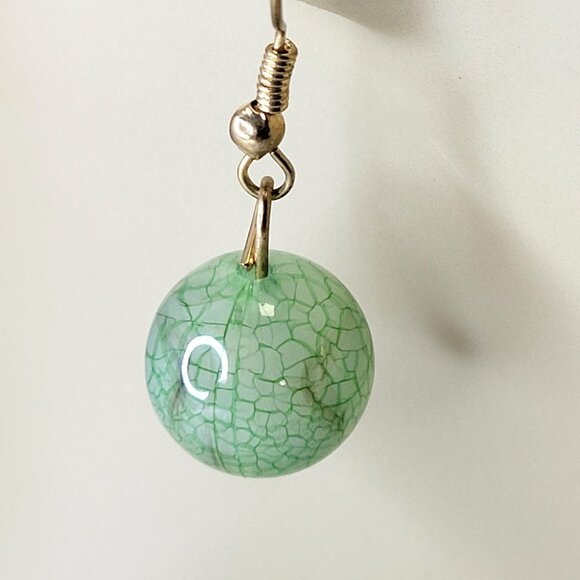 Small Green Ball Dangle Earrings - Picture 4 of 7